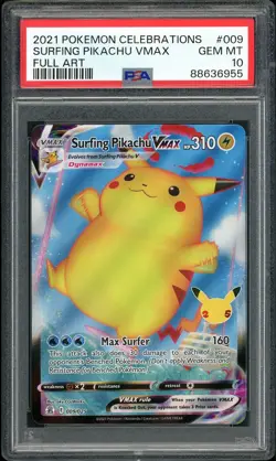 2021 Pokemon Surfing Pikachu VMAX Full Art Celebrations #009 PSA 10 GEM MINT - Image 1