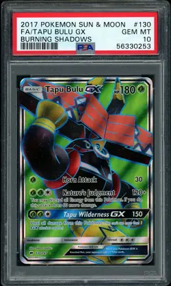 2017 Pokemon Burning Shadows Tapu Bulu GX Full Art #130 PSA 10 GEM MINT LOW POP - Image 1
