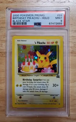 Pokemon PSA 9 MINT 2000 Birthday Pikachu Black Star Promo Holo Card - Image 1