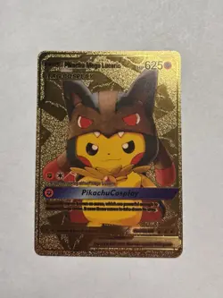 Pikachu Mega Lucario Tag Cosplay Gold Foil Fan Art Display Card NM/M - Image 1