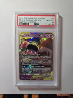 2019 POKEMON SUN & MOON Unbroken Bonds MUK & ALOLAN MUK GX #61 PSA 10 - Image 1