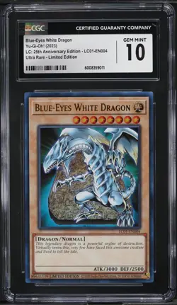 2023 Yugioh LC 25th Anniversary Blue-Eyes White Dragon #LC01-EN004 CGC 10 GEM - Image 1