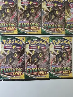 Pokemon TCG, Evolving Skies Sword & Shield 7× Booster Packs New Factory Sealed - Image 1