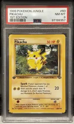 1999 Pokemon Jungle Pikachu 1st Edition PSA 8 - Image 1