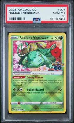 Pokemon PSA 10 GEM MINT Radiant Venusaur 004/078 Pokemon Go - Image 1