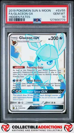 2019 Pokemon Sun & Moon Hidden Fates #SV55 Glaceon Gx Hidden Fates PSA 10 - Image 1