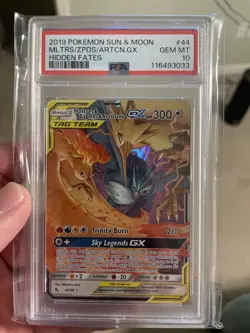 2019 Pokemon Sun & Moon Moltres Zapdos Articuno GX Hidden Fates 44/68 PSA 10 - Image 1