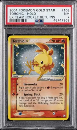 2004 POKEMON EX TEAM ROCKET RETURNS GOLD STAR #108 TORCHIC-HOLO PSA 7 - Image 1