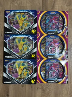 Pokemon Hoopa V Box & Pikachu V box - New and Sealed 3 of each set, Lot of 6 - Image 1