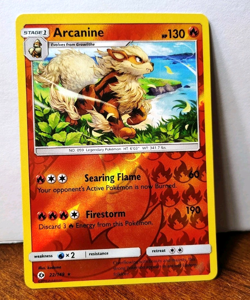 POKEMON ARCANINE 22/149 REVERSE HOLO RARE SUN AND MOON BASE LP - Image 1
