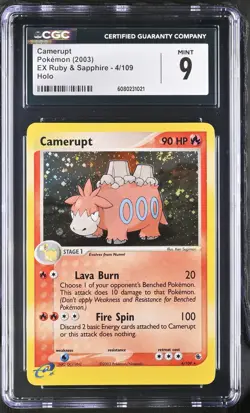 CGC 9 MINT Camerupt 2003 EX Ruby & Sapphire 4/109 Holo Pokemon Card - Image 1