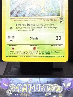 Pokemon Card Scyther 17/130 Base Set 2 Holo Rare WOTC Near Mint - Image 3
