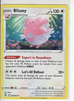 BLISSEY FUSION STRIKE SET RARE NON HOLO-FOIL POKEMON CARD 203/264 NM/M - Image 1