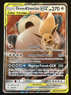 Pokemon TCG Eevee & Snorlax GX 120/181 Sun and Moon Team Up Tag Team Card NM - Image 1