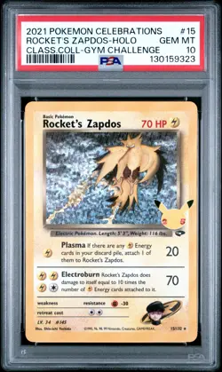 PSA 10 Rocket's Zapdos 15/132 Celebrations Classic Holo Pokemon Card - Gem Mint - Image 1