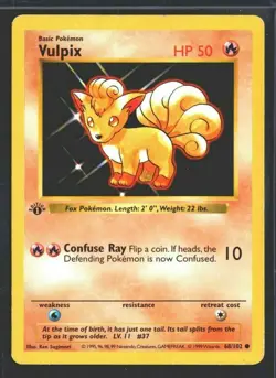 Vulpix 68/102 1st 1999 First Edition Base Set Shadowless Pokemon Card WOTC - Image 1