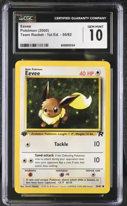 CGC 10 GEM MINT Eevee Team Rocket 1st Edition 55/82 Pokemon Card - Image 1