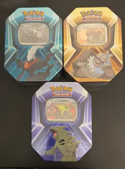 Pokemon TCG Triple Whammy Tin Set of Darkrai, Tyranitar & Slaking (Sealed) - Image 1
