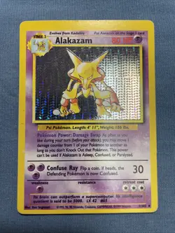 Alakazam Pokemon TCG Base Set Card 1/102 Holo WRONG HOLO PATTERN, LP/MP - Image 1