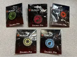 Set Of 5 Magic the Gathering Card Game Mana Logo Metal Enamel Pins NEW UNUSED - Image 1