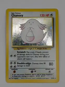 Pokemon TCG Chansey Base Set Holo Unlimited Rare Card 3/102 Vintage LP - Image 2