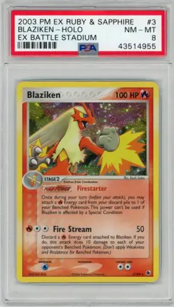2003 Pokemon Ruby & Sapphire Blaziken 3/109 EX Battle Stadium Holo PSA 8 - Image 1