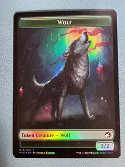 MTG Wolf (013) // Beast (008) Double-sided Token Foil Innistrad MID NM - Image 1
