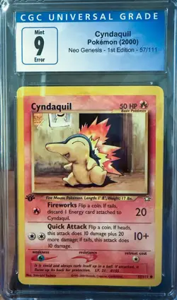 Cyndaquil 57/111 1st Edition Neo Genesis Regular Pokemon Blue Label CGC 9 - Image 1