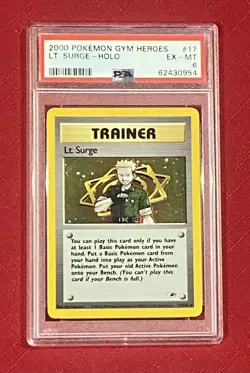 Graded 2000 Lt. Surge-Holo Pokemon Gym Heroes #17 PSA 6 EX-MT - Image 1