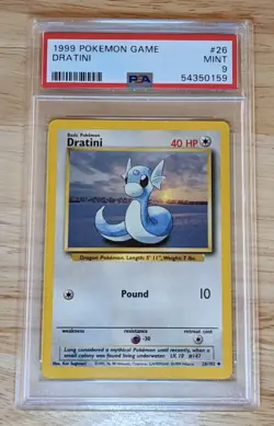Dratini 1999 Pokemon Game Unlimited Base Set 26 PSA 9 MINT - Image 1