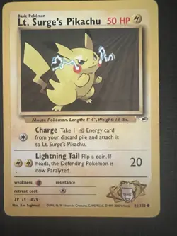 Pokemon TCG Lt. Surge's Pikachu Gym Heroes 81/132 Regular Unlimited Common MP - Image 1