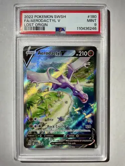 Aerodactyl V 180/196 Alternate Art Lost Origin PSA 9 Graded Pokemon TCG Card - Image 1