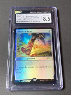 2022 MAGIC THE GATHERING WIZARDS PLAY NETWORK PROMO SWIFTFOOT BOOTS FOIL CGC 8.5 - Image 1