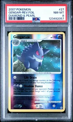 2007 POKEMON DIAMOND & PEARL #27 GENGAR-REVERSE FOIL PSA 8 - Image 1
