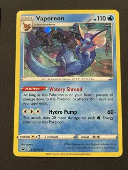 Pokemon TCG Vaporeon Black Star Promos Swsh072 Holo Promo Card Cosmos NM - Image 1