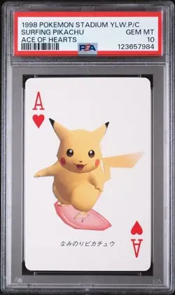 PSA 10 GEM MINT 1998 POKEMON STADIUM YELLOW VERSION PLAYING CARD SURFING PIKACHU - Image 1