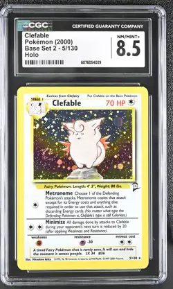 CGC 8.5 Clefable 2000 Base Set 2 5/130 Holo SWIRL Pokemon Card - Image 1
