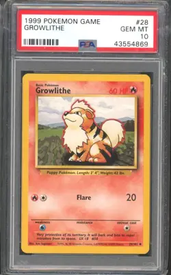 GROWLITHE #28 PSA 10 1999 POKEMON Base Set Unlimited WOTC - Image 1