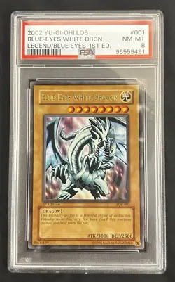 2002 Yugioh LOB #001 Blue Eyes White Dragon Legend Of Blue Eyes 1st Ed. PSA 8 - Image 1