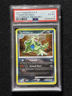 Pokemon TCG Tyranitar Holo Rare Card Mysterious Treasures 17/123 PSA 6 - Image 1