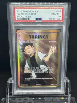 2016 POKEMON XY EVOLUTIONS #107 FULL ART/BROCK'S GRIT PSA 10 - Image 1