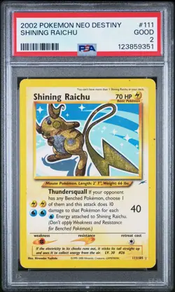 Pokemon Shining Raichu Neo Destiny Unlimited Secret Rare Holo #111 PSA 2 - Image 1