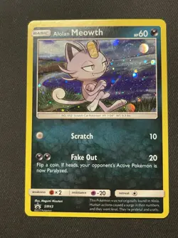 POKEMON ALOLAN MEOWTH #SM43 PROMO BLACK STAR COSMOS LP CARD - Image 1