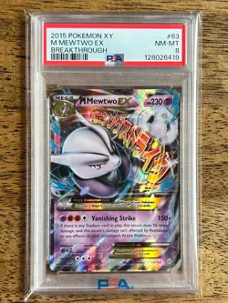 2015 POKEMON XY BREAKTHROUGH #63 M MEWTWO EX PSA 8 - Image 1