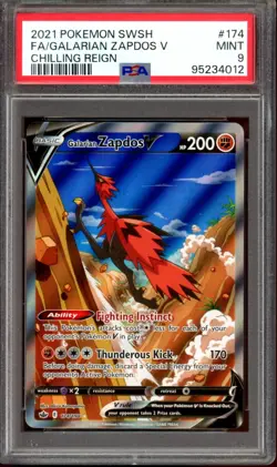 PSA 9 MINT Galarian Zapdos V 174/198 Alt Art Chilling Reign 2021 Pokemon - Image 1