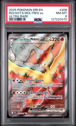 2025 Pokemon Dri En-Destined Rivals #208 Rocket's Moltres Ex Ultra Rare PSA 8 - Image 1