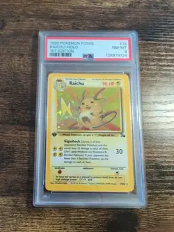 1999 POKEMON FOSSIL 1ST EDITION #14 RAICHU-HOLO PSA 8 NM MINT - Image 1