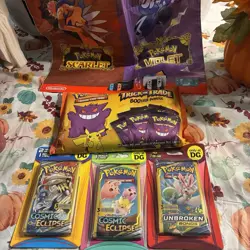 Pokemon Sun & Moon Cosmic Eclipse Booster Packs Hanger Unbroken Bonds Sealed Lot - Image 1