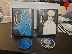 Pokemon ETB Sleeves Coins 2 Lot Mega Evolution Lucario Gardevoir Sealed Sleeves - Image 1