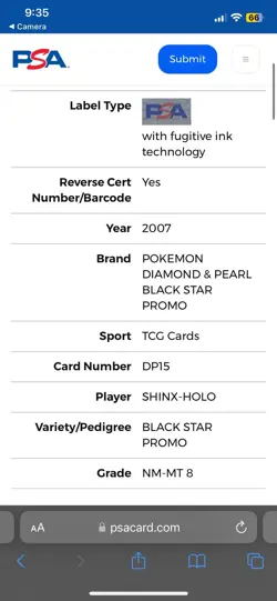 Shinx PSA 8 Diamond Pearl Black Star Promo DP15 Holo 2007 Pokemon 1 Of 1 Cert - Image 4